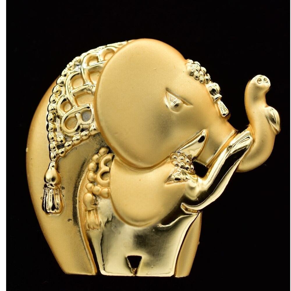 AJC Vintage Elephant Pin Brooch Calf Baby Brushed Gold Signed NOS 1980s BinBA